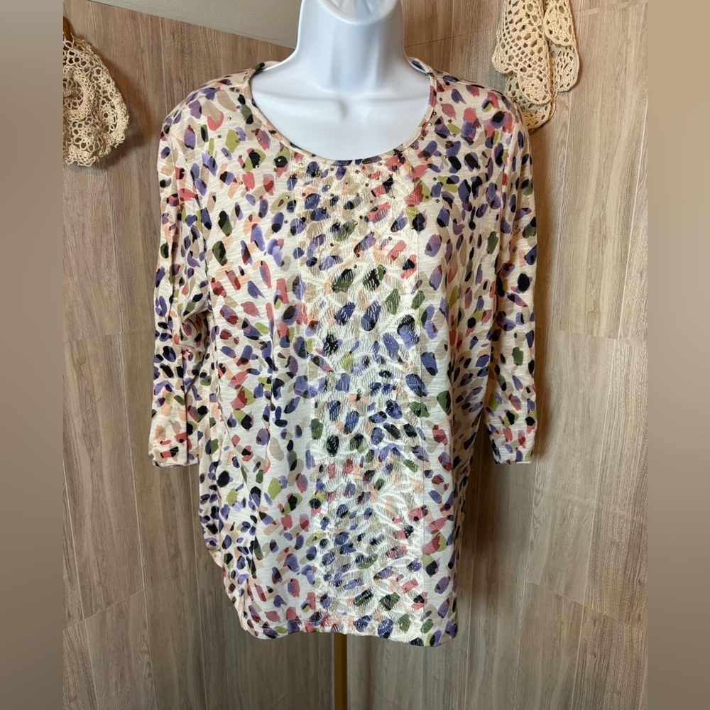 Alfred Dunner Purple Pink and Black Patterned Top